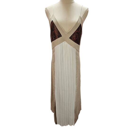 Zara Pleated Slip Dress Snakeskin Inset Bodice Womens Small S - Picture 2 of 6